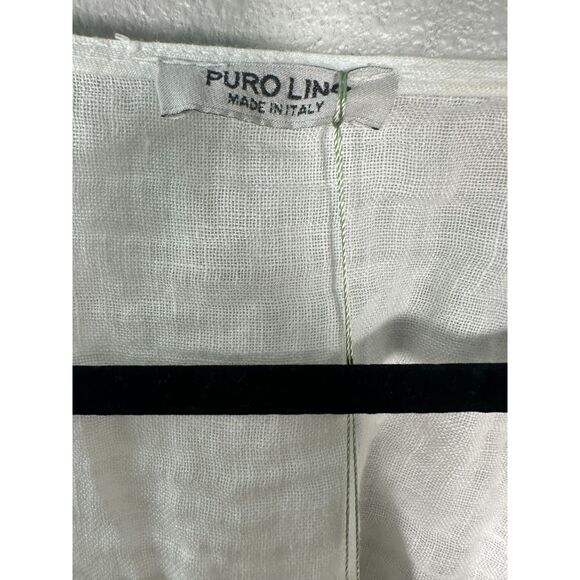 Puro Lino White Tie Front Cropped Puff Sleeve Linen Blouse Size One Size NEW - Picture 3 of 6